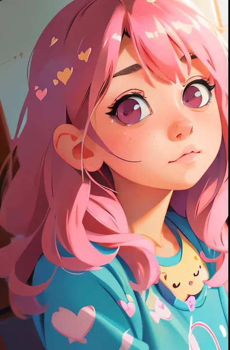 anime girl with heart shaped hair and pink blouse, kawaii realistic portrait, pink girl, cute kawaii girl, cute anime girl, anime girl, cute art style, cute detailed digital art, soft anime illustration, loish and wlop, realistic cute girl painting, cute d...