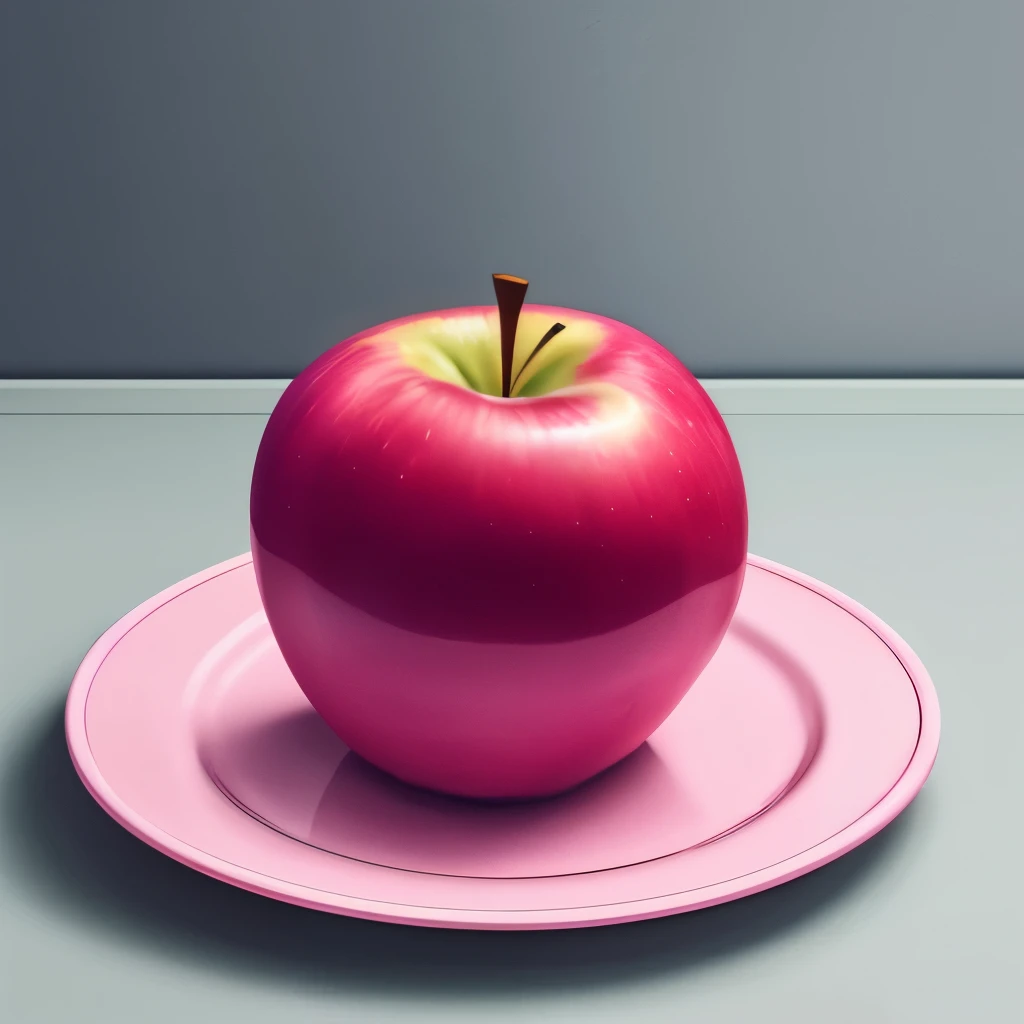 there is a pink apple sitting on a plate with a fork, super realistic food picture, candy apple, apple design, uneven glass apple in the dark, with apple, glass shader, pink pastel, inspired by Yanjun Cheng, an apple, still life of an apple, realistic glas...