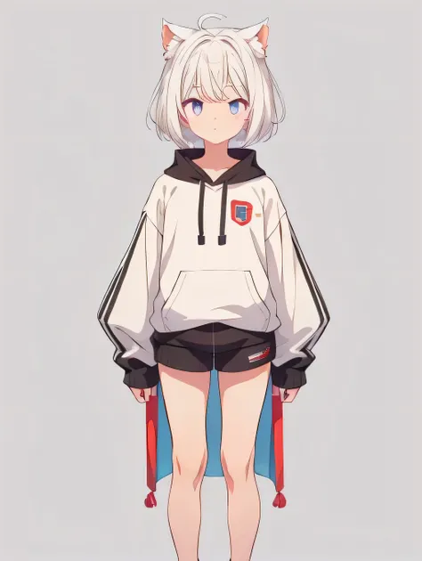 1girl、Only a loose tracksuit top、Rib knit cuffs and hem、vtuber-fullbody、Milky white short hair、