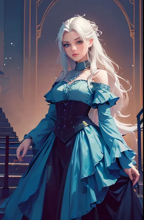 arafed image of a ghost standing in a castle with a staircase, style of charlie bowater, charlie bowater art style, queen of the ghosts, in style of charlie bowater, irridescent ghostly, ghostly ghost, pale young ghost girl, neoartcore and charlie bowater,...