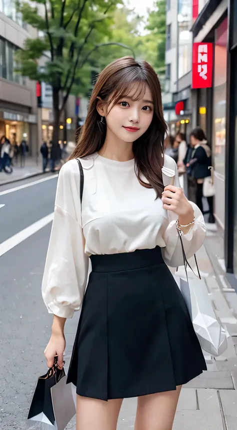 cute girl、Date、 shopping、 elegant clothes、 skirt、top quality、8K images、Omotesando