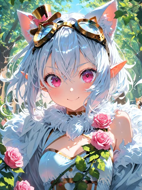   1girl  , (Cat ears and goggles、He wears precision goggles with gold decorations on his head:1.4), score_9,  score_8_up ,  score_7_up , Highly realistic, glossy three-dimensional and reflective ornaments,beautiful, Ultra High Definition,  masterpiece, ama...