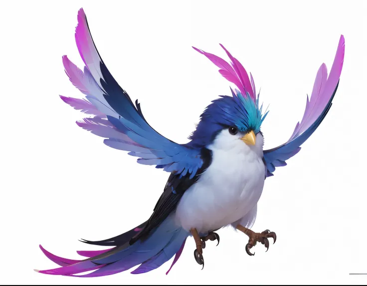 realistic style， high precision refinement，8k，，Feather texture，A cute q version bird with a blue to purple gradient on the head