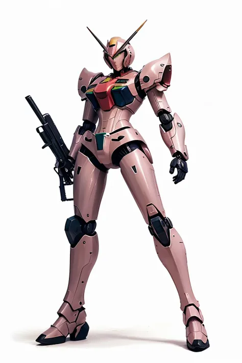 a drawing of a robot with a gun and a gun, streamlined pink armor, modern mecha anime, cool mecha style, female mecha, gundam armor, mobile suit, anime mech armor, # mecha, arasaka mech, eva unit-00 in the back, anime manga robot!! anime girl, an anime lar...