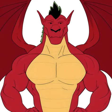 j4k3, dragon boy, black eyes, wings spread, standing proud, looking at viewer, white background, simple background, high quality, strong chest, (wide shoulders, wide chest), muscular neck, (biceps, pecs), muscular, proud, strong, D0uble_bi, half body