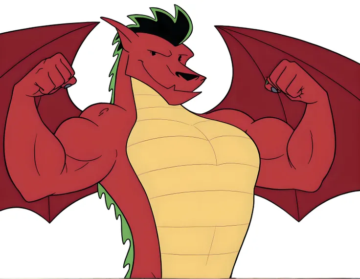 j4k3, dragon boy, black eyes, wings spread, big wings, standing proud, looking at viewer, white background, simple background, high quality, strong chest, wide shoulders, muscular, proud, strong, (flexing, flexing both arms), half body,