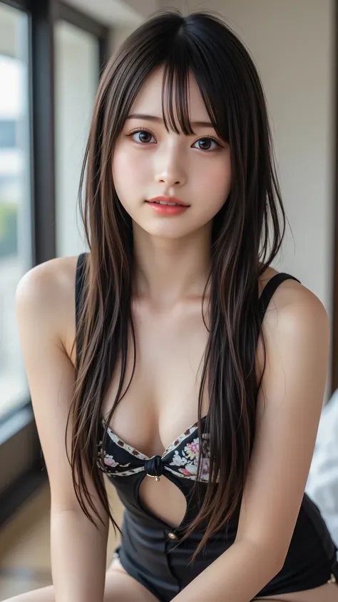  High resolution images of young Japanese women , ( realistic , photo- realistic ), ( masterpiece,  great quality),   complicated details ,  very well detailed,  alone,  1 girl,  1girl , breasts, Alone, brown hair, see-through, realistic, brown eyes, looki...