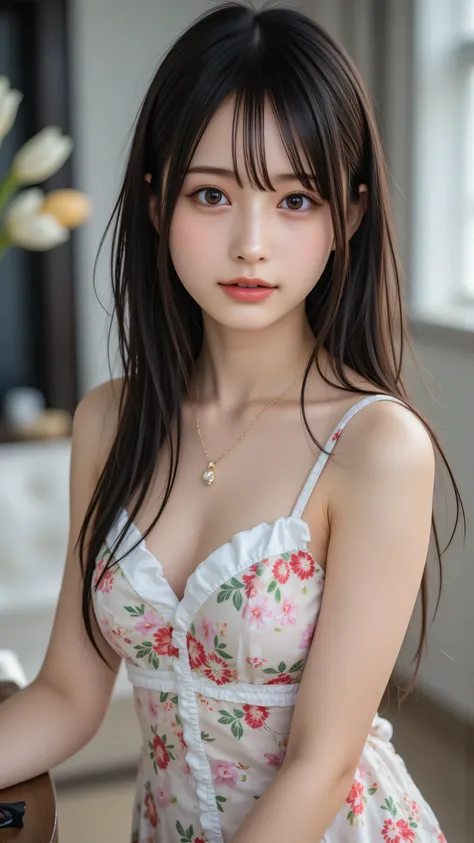 High resolution images of young Japanese women , ( realistic , photo- realistic ), ( masterpiece, great quality), complicated details , very well detailed, alone, 1 girl, 1girl , breasts, Alone, brown hair, see-through, realistic, brown eyes, looki...