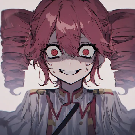 red hair、curly triangle hair、 Crazy Eyes 、horrible smile、