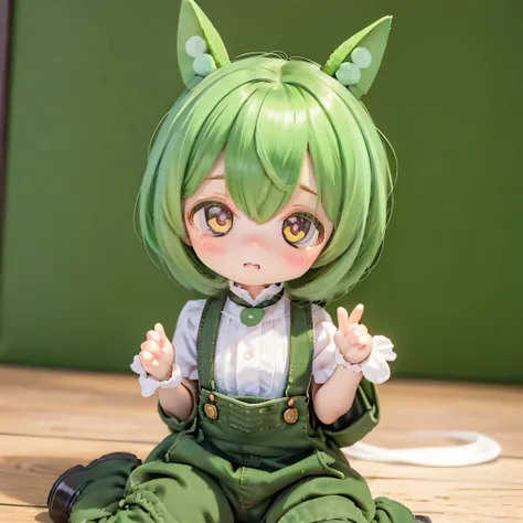       cute  green-haired zundamon in playful pose, (    chibi),         detailed character design    ,            intricate details    ,      surreal       ,         photorealistic , 8k,          masterpiece  ,             is high resolution,         brigh...