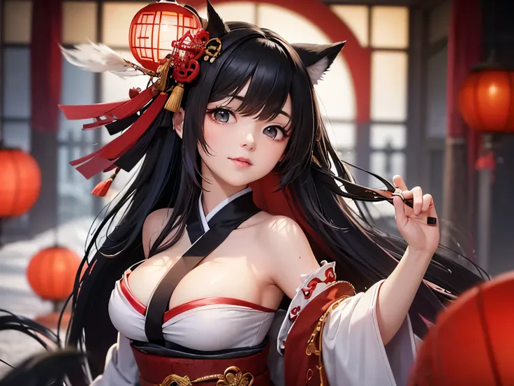    Cute Japanese doll close-up   ,   Bright Red Black Robe  ,   .    Carefully Designed   ,    shows every line of her red kimono in anime-style 3D design ,    Even in 8K HD    , Close Up of Cute Japanese Doll in 3D Rendered,     shows off the finest Japan...