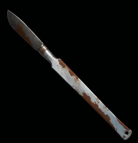 rusty medical scalpel, lots of rust, dark simple background, dark simple background, masterpiece, beautiful illustration, casual props for game 