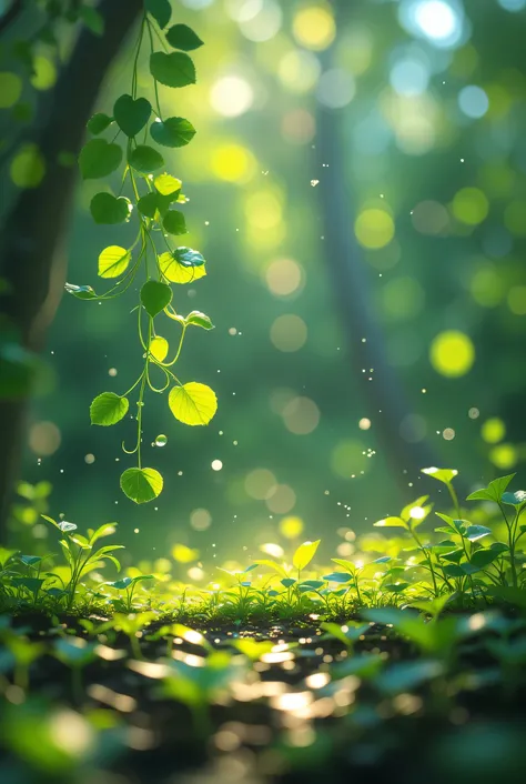 Green leaves, ivy, fresh, dew, moist, water droplets