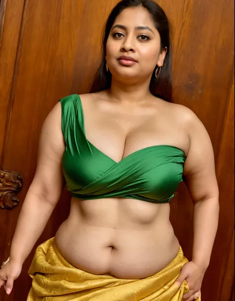 Looks like Ena Saha, (solo), middle aged woman, Masterpiece, Best quality, high clarity eyes, beautifully styled hair, curvy, sexy navel folds, feminine curve, motherly figure, critically flawless,sharp picture, Full portrait, High pixels, perfect face, pe...