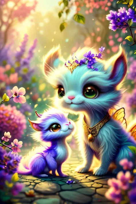 whimsical airbrush and oil painting, best angle of a Very cute mythical graceful transparent anthropomorphic furry creature holds purple lilac, thin arms, fragile thread legs, purple lilac spirit, Mystical garden where purple lilac grows in a professional ...