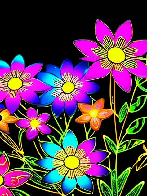 flowers with colorful lights on a black background, glowing flowers, luminous flowers, glowing neon flowers, magical flowers, neon flowers, magical colorful flowers, glowing delicate flower, stylized flowers, beautiful design, amoled wallpaper, elegant flo...