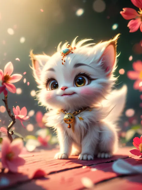 Magical fantasy creature (Photorealism: 1.2), extremely sharp and detailed, UHD, best angle of a Very cute mythical graceful transparent anthropomorphic furry creature holds jasmine flower, thin arms, fragile thread legs, jasmine flower spirit. Natural lig...