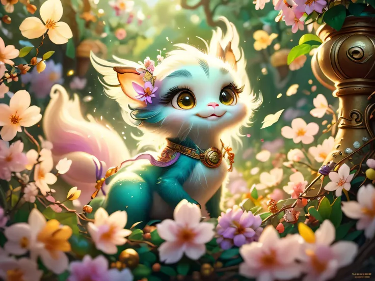 whimsical airbrush and oil painting, best angle of a Very cute mythical graceful transparent anthropomorphic furry creature holds white lilac, thin arms, fragile thread legs, jasmine flower spirit, Mystical garden where white lilac grows in a professional ...