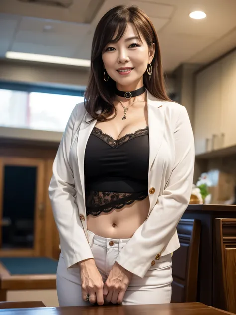 ７８ years old　Mom　MILF　Korean, Lady　large earring　Big choker　　realisitic　Gorgeous Madame Beautiful Mature Woman　sexy　Smile　Gentle woman navel piercing　４K　High quality 