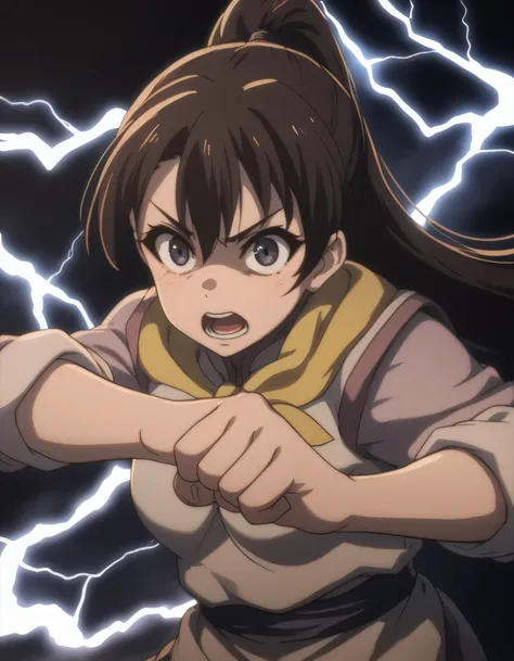 score_9,  score_8_up, score_7_up, gsfghtr, multicolored robe, neckerchief, ((open mouth)),
cinematic Lighting, 1girl,solo,looking at viewer,blush,closed mouth,fighting stance, surrounding by lightning