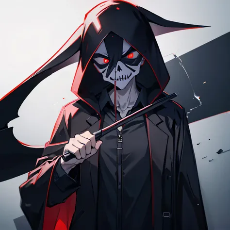 (((Grim Reaper&#39;s Scythe)))　(((Gray Hair　Short Hair　blue eyes　girl)))，((night　full moon　My own big wings))，(Wearing a hood　Black camisole　Purple light)，　A tense look　Shining Background　Shining Edge