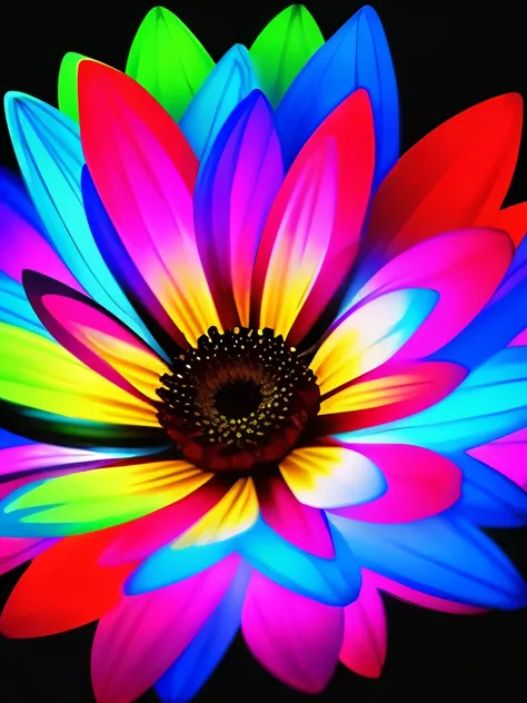 flowers with colorful lights on a black background, digital art by Radi Nedelchev, deviantart, digital art, glowing flowers, luminous flowers, glowing neon flowers, magical flowers, neon flowers, magical colorful flowers, glowing delicate flower, stylized ...