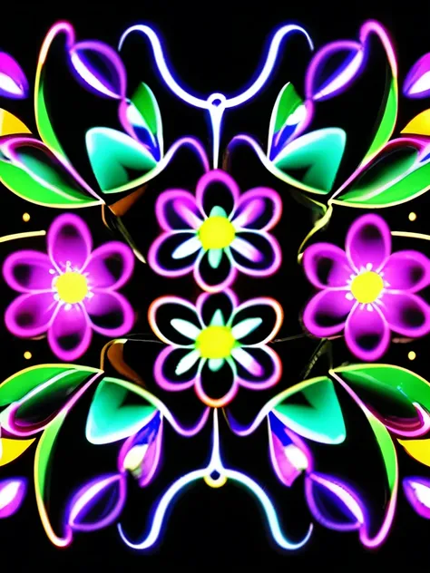 flowers with colorful lights on a black background, digital art by Radi Nedelchev, deviantart, digital art, glowing flowers, luminous flowers, glowing neon flowers, magical flowers, neon flowers, magical colorful flowers, glowing delicate flower, stylized ...