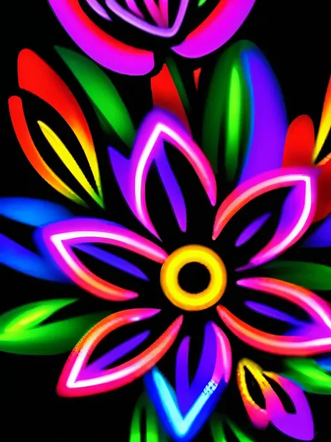 flowers with colorful lights on a black background, digital art by Radi Nedelchev, deviantart, digital art, glowing flowers, luminous flowers, glowing neon flowers, magical flowers, neon flowers, magical colorful flowers, glowing delicate flower, stylized ...