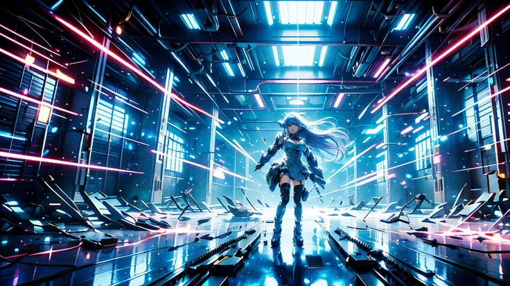 Highest quality、masterpiece、Ultra A high resolution、(photorealistic:1.4)、1 girl、light blue hair、 straight hair , SHINY AND CLEAN HAIR 、 White Shiny Skin 、 sexy cyberpunk girl 、(( cyberpunk person ))、shadow、octane rendering、Ultra Sharp、 in bikini 、 fibergl...