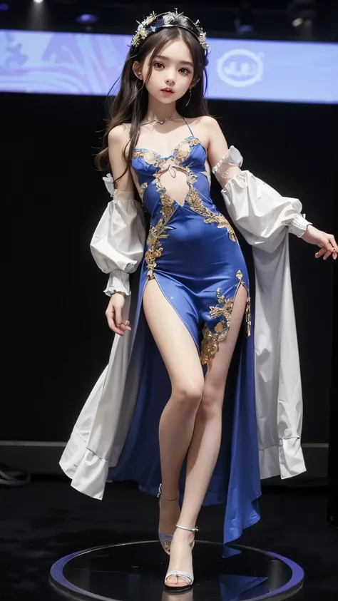 ( masterpiece、  Highest quality 、    Super Detailed Instructions 、 超high resolution)、  petite girl、   Delicate Figure  、 alone、(( flat chest))、 cute、  Idol&#39;Face、Half a smile 、( REAL SKIN:1.2)、(( jet black background )),(blurry background  :1.3)、sheer l...