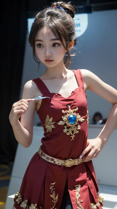 ( masterpiece、  Highest quality 、    Super Detailed Instructions 、 超high resolution)、  petite girl、   Delicate Figure  、 alone、(( flat chest))、 cute、  Idol&#39;Face、Half a smile 、( REAL SKIN:1.2)、(( jet black background )),(blurry background  :1.3)、sheer l...