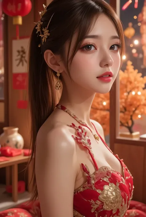 Cat ears、 face up、((( Lying in Bed))) attractive, pretty girl, ponytail、 (( fine facial features , eroticism)), dramatic lighting , realistic , 8k, Dramatic Shadows , intricate and elaborate patterns , super detailed photo ...