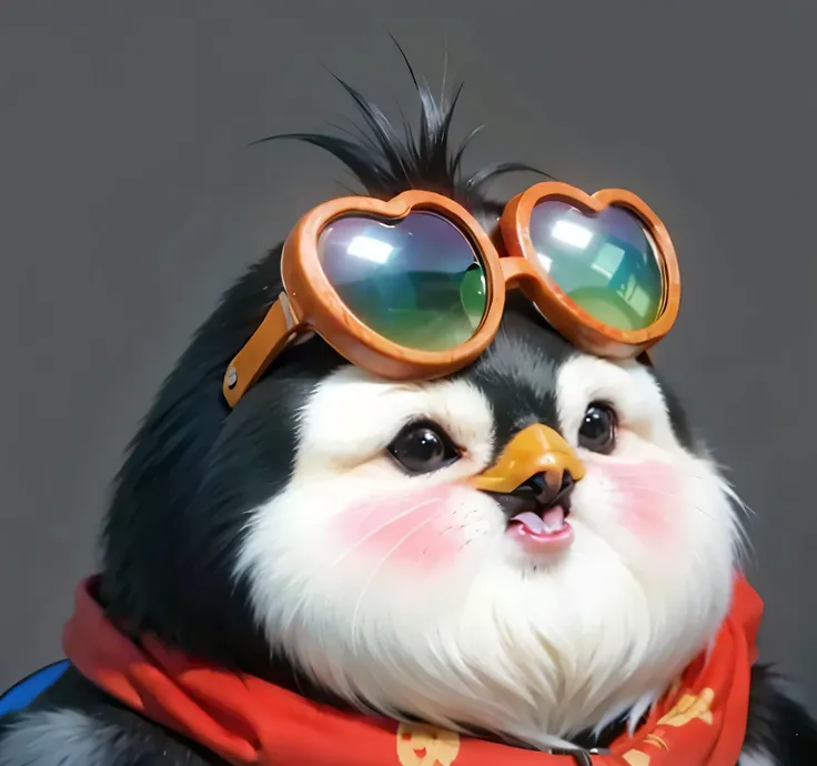 Realistic animal penguin hair detailed texture facial sunglasses metal material texture