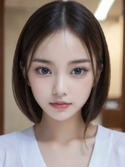 (((32ｋ, high detail on the faces, high detail on the face、 Masterpiece,  attention to detail , alone))), RAW Photo &   realistic atmosphere, beautiful dark blue eyes ,Detailed mouth, glossy lips, thin eyebrows, beautiful eyes、 Soft white skin that shines i...