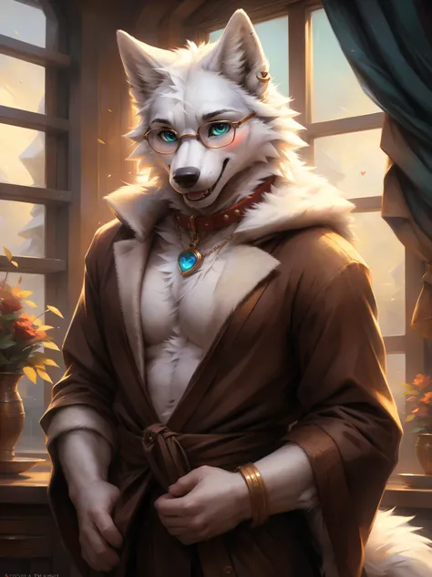 (author：Hioshiro and Kenket and Dimwitdog, Michael &amp; Inessa Garmash, ruanjia, pino daeni, Chunie), uploaded the e621, ((beautiful and ultra-detailed)), lighting cinematic, seductor, (male anthro arctic  wolf, fluffy fur, character focus:1.5), body fur,...