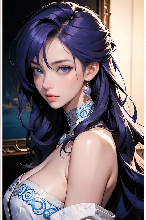 ( masterpiece: 1.2, is best),  actual , ( actual  Picture, intricate details, written depth of border), is best,  masterpieceHighly detailed, Semi  actual ,  1 female, Mature female, 21 years old, The girl with blue and purple hair, Shoulder-length hair, b...