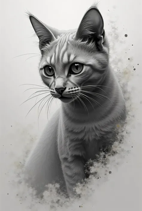 monochrome, pencil drawing, cat, shading, shadows, contrast, conceptual installation art, 2.5D, delicate and dynamic effects, iridescent effects, artistic, hyper, graphic CG digital art, (anime, manga, cartoon, illustration)-style