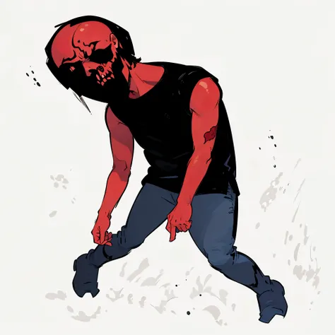 there is a man with a beard and a black shirt walking, scary angry pose, scary pose, full body devil man, evil standing smiling pose, julian opie, zombie arms out in front, cartoonish and simplistic, evil pose, skinless head, ghoul, by Allen Jones, creepy ...