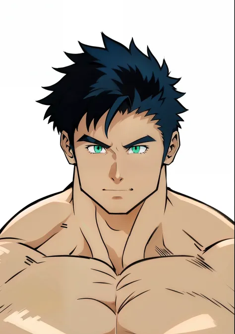   Generate anime-style art of a main character, sea green eyes,Hero and with a normal expression.