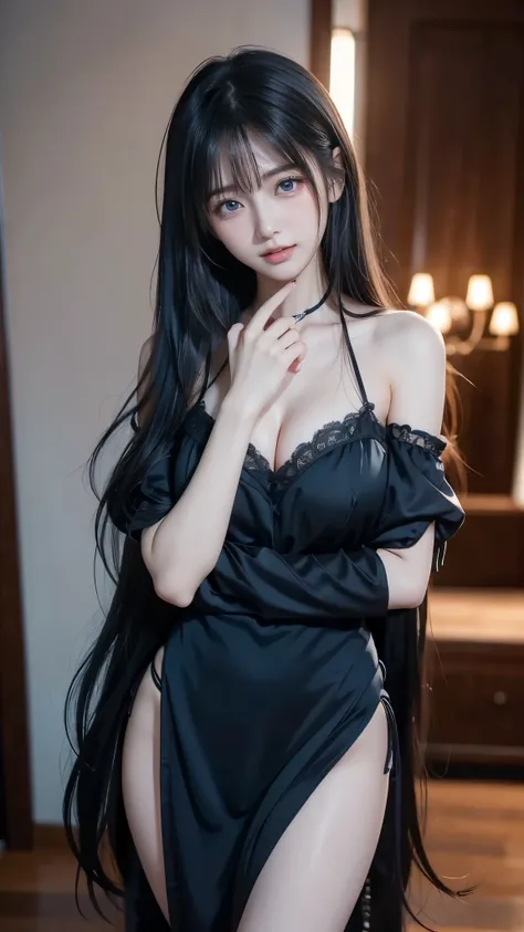 Sexy cute girl,  beautiful girl, 美しい and sexy face、Strong wind blows my hair in front of my face, ((Beautiful blue straight hair, Cute and sexy eyes hidden by long bangs)), ((Baby Face:1.3, Young Face)), Gothic Maid Destruction Ceremony, (( masturbates vio...