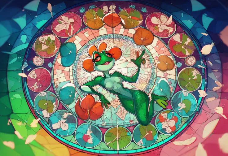  Psychedelic Frog, green stained glass , Frogs-themed,  beautiful stained glass