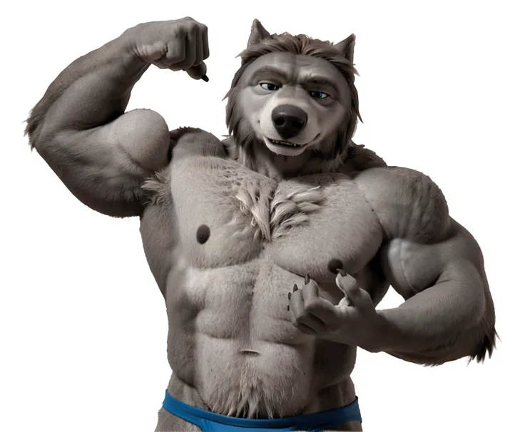 WinstonAO, high quality, standing proud, looking at viewer, white background, simple background, male, wolf, old wolf, blue eyes, anthro, muscular, wide shoulders, (big body, thick arms, big hands, heavyweight body), strong chest, strong, black fur, speedo...