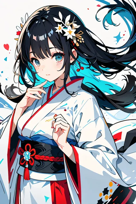 black hair, Snow Maiden, Kimono, Hands covered by sleeves