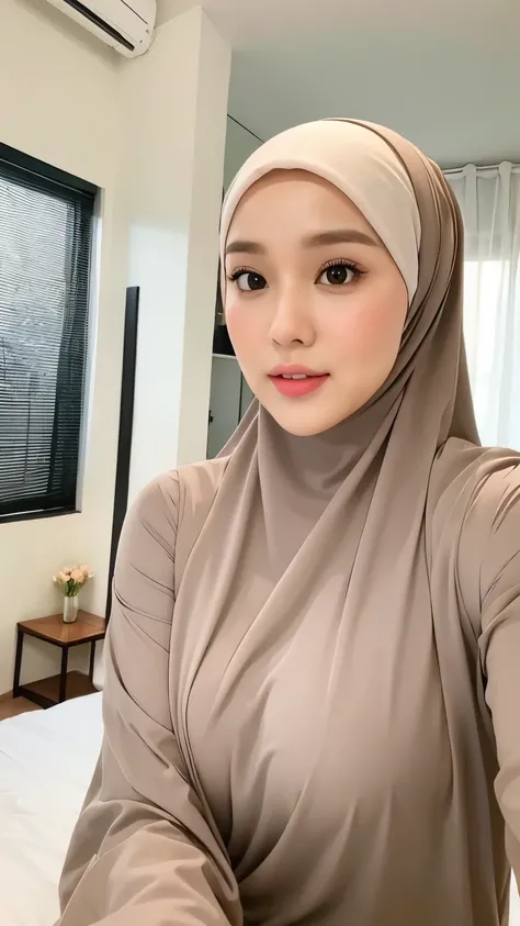 Beautuful Women、hijab, indonesian, a room、selfee、White Room、The face is cute、Vanrak Ayyans appears、1 girl, big breasts