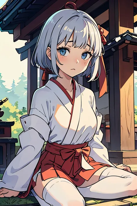 Older sister　 Silver Hair　Shrine maiden　shrine　 style　nasty expression　above your mouth　white stockings