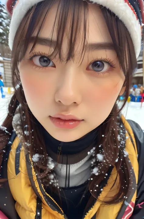 nsfw, nudes, Skiでは , Snow Crown , nude, Gogle, In the snowy mountains, Ski, medium boobs, Nipples, vagina, showing pussy for viewers, pubic hair, spread legs, sitting, peeing, black hair, sensual expression, full body:1.4, spread your legs, ( Clear Eyes...