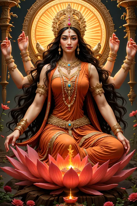 Tripura Sundari :
- A beautiful goddess with a graceful appearance, often depicted with four faces and a serene expression. She is usually seated on a throne or lotus, with a radiant aura and elaborate ornaments, representing supreme beauty and bliss. I...