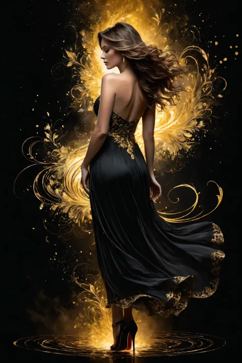 poster, full body,  Shadow art , red outline drawing on a dark  black background,  red light from behind ,  red contour silhouette ,  flowing hair , "(Beautiful silhouette (young) ),  perfect physique ,  slender graceful shapes ,  charming modesty  , ( shy...