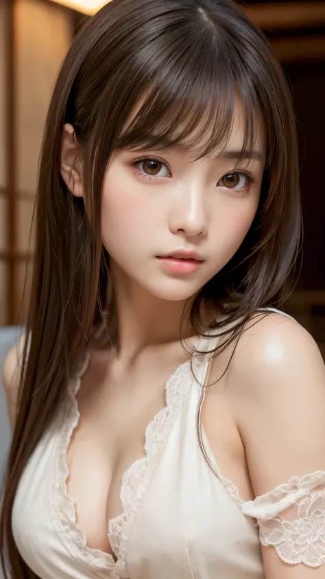 best quality, face focus, soft light, ultra high res, (photorealistic:1.4), RAW photo,
1japanese girl, solo, cute, (pupil, lights in the eyes),  detailed beautiful face, (small chest),(high resolution detail of human skin texture),
(long hair),
indoor,
Dam...