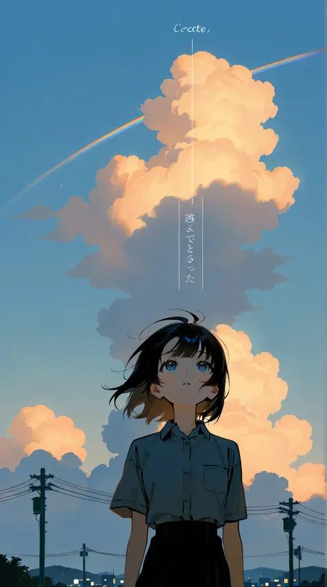 a landscape with a rainbow after the rain,outside,look up at a clear sky,create a bright image that makes you feel a new beginning
